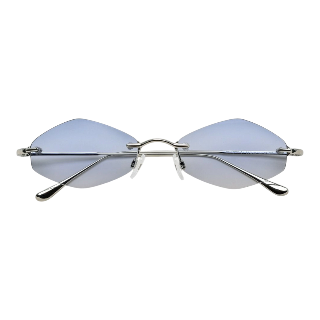 HypeSelection Ryoko HaloMuse glasses in ArcticMist, featuring a frosted pale metal frame and wide 55mm lens profile.