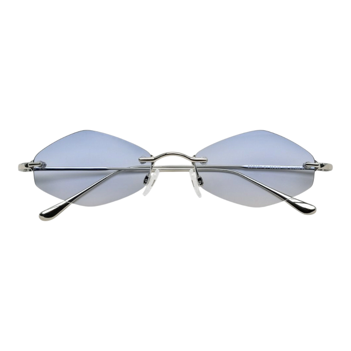 HypeSelection Ryoko HaloMuse glasses in ArcticMist, featuring a frosted pale metal frame and wide 55mm lens profile.