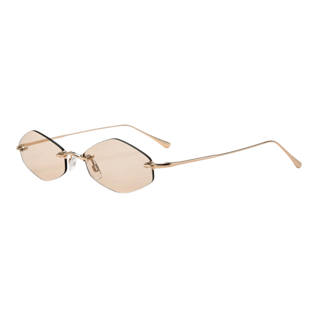 HypeSelection Ryoko HaloMuse GoldenVeil rimless sunglasses with a warm, luminous golden metal frame and 55mm lenses.