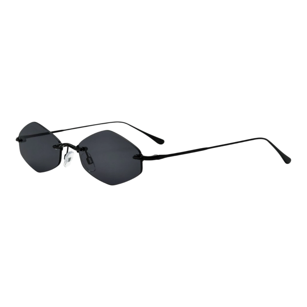 HypeSelection Ryoko HaloMuse glasses in MidnightTide featuring a deep blue-black metal frame and elegant rimless lenses.