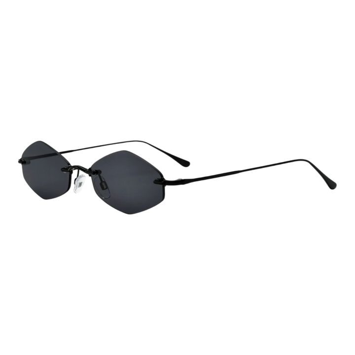 HypeSelection Ryoko HaloMuse glasses in MidnightTide featuring a deep blue-black metal frame and elegant rimless lenses.