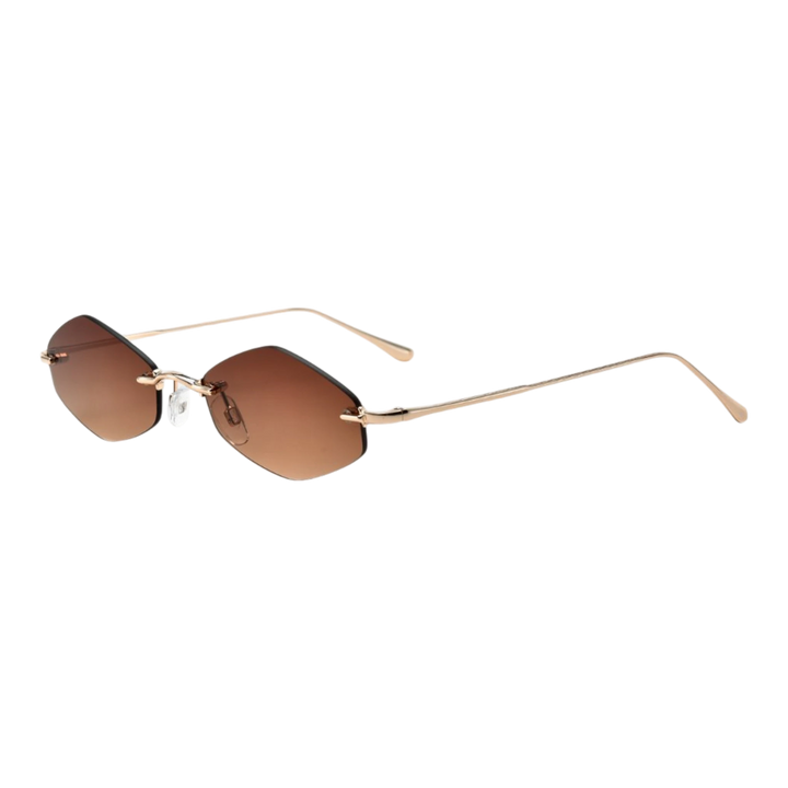 HypeSelection Ryoko HaloMuse sunglasses in RoseDusk with a rimless geometric metal frame and gradient blush lenses.