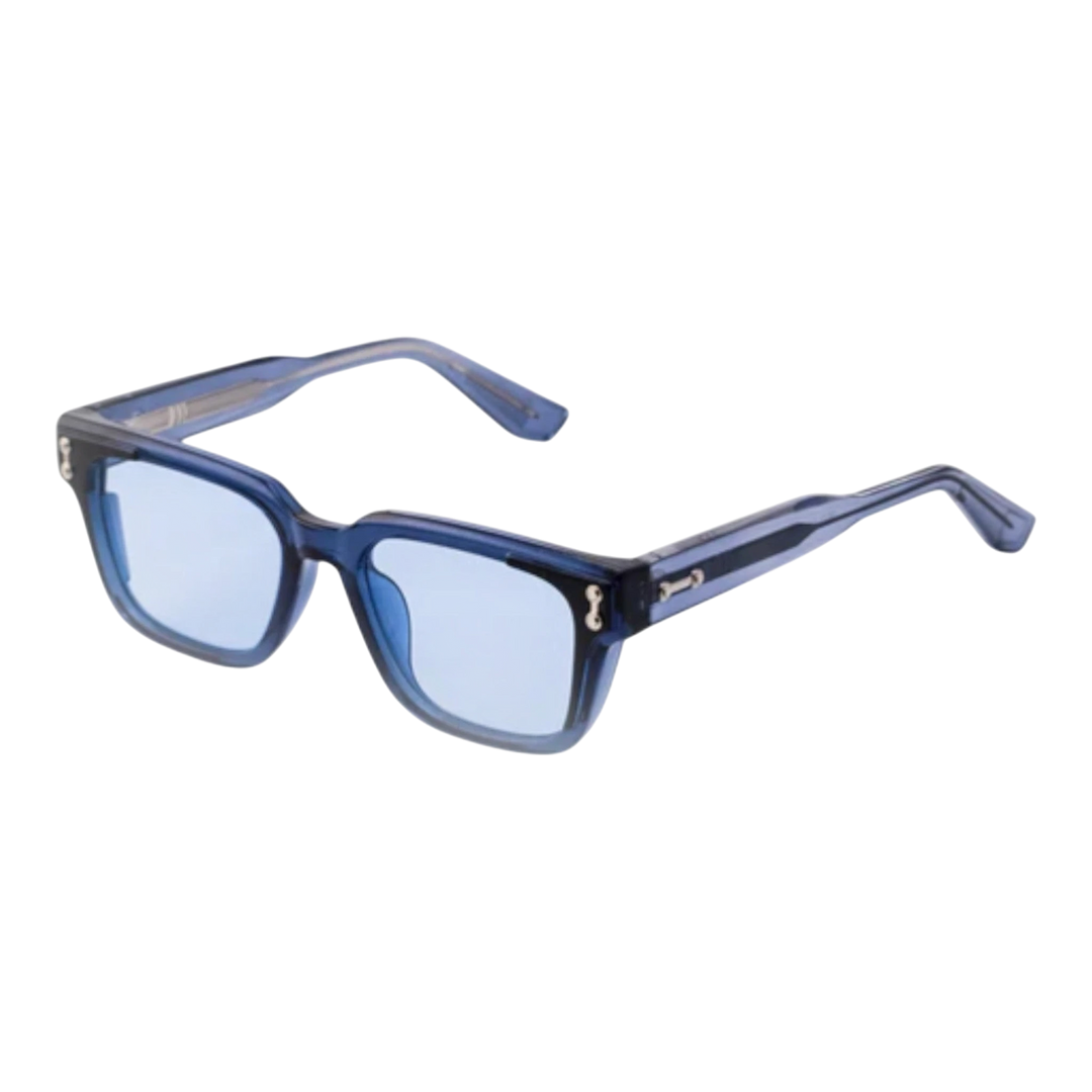 HypeSelection Ryoko HorizonView sunglasses with blue and clear frames and blue lenses. Modern, rectangular silhouette.