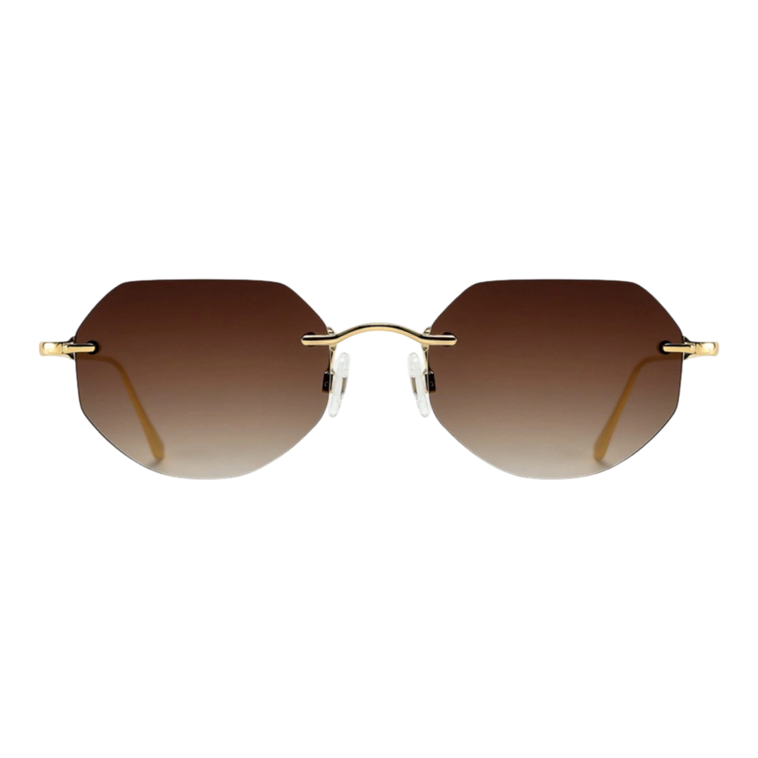HypeSelection Ryoko NovaEdge sunglasses in AmberGold with a sleek metal frame and gradient brown lenses.