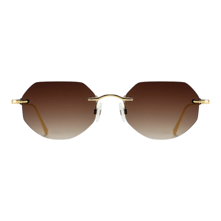 HypeSelection Ryoko NovaEdge sunglasses in AmberGold with a sleek metal frame and gradient brown lenses.