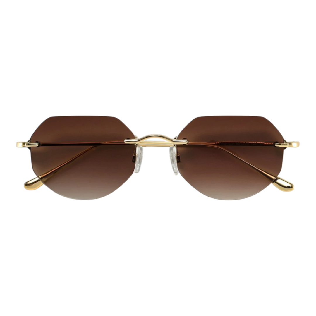 HypeSelection Ryoko NovaEdge sunglasses in AmberGold with a sleek metal frame and gradient brown lenses.