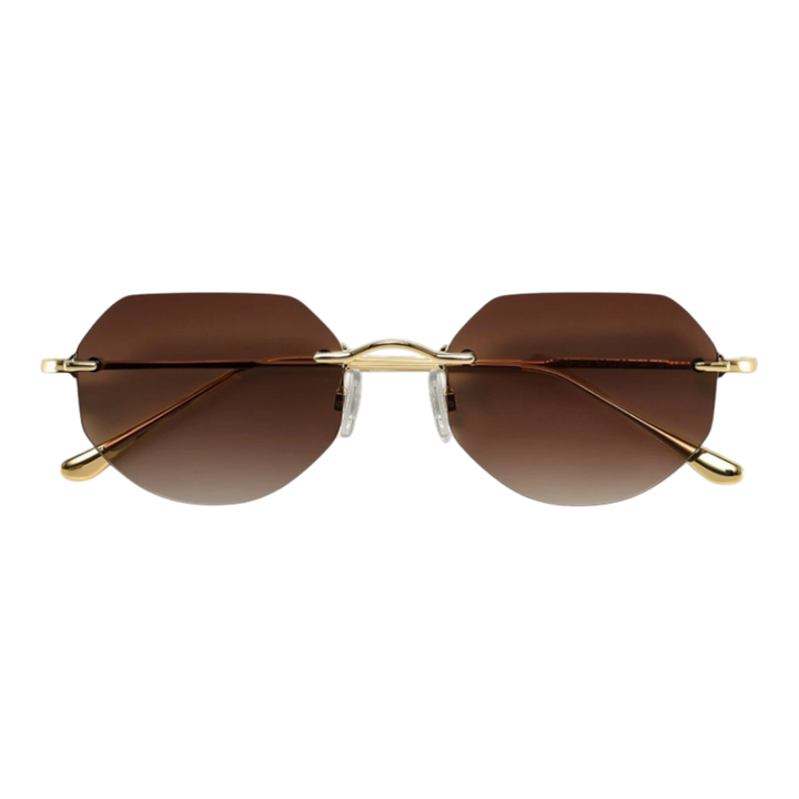 HypeSelection Ryoko NovaEdge sunglasses in AmberGold with a sleek metal frame and gradient brown lenses.
