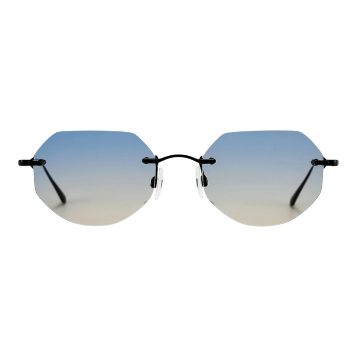 HypeSelection Ryoko NovaEdge BlackIce sunglasses featuring a sleek metal frame and blue gradient lenses.