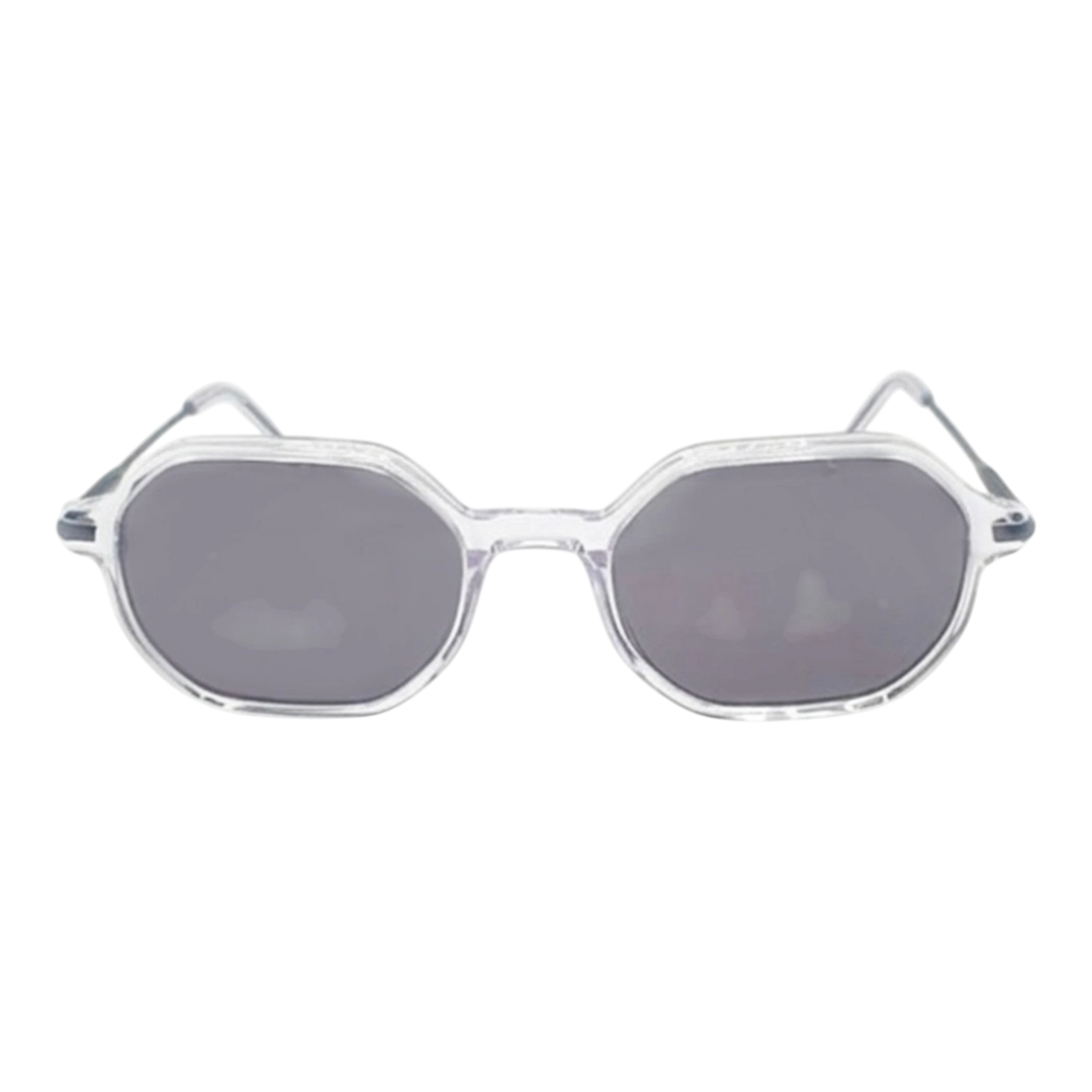 HypeSelection Ryoko PhantomGlow sunglasses with clear acetate frame and dark tinted lenses. Modern octagonal shape.
