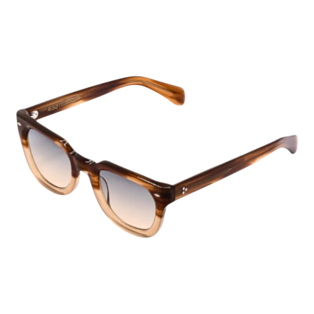 HypeSelection Ryoko SolarDrift sunglasses with brown marbled frames and gradient beige lenses. Modern rectangular shape.