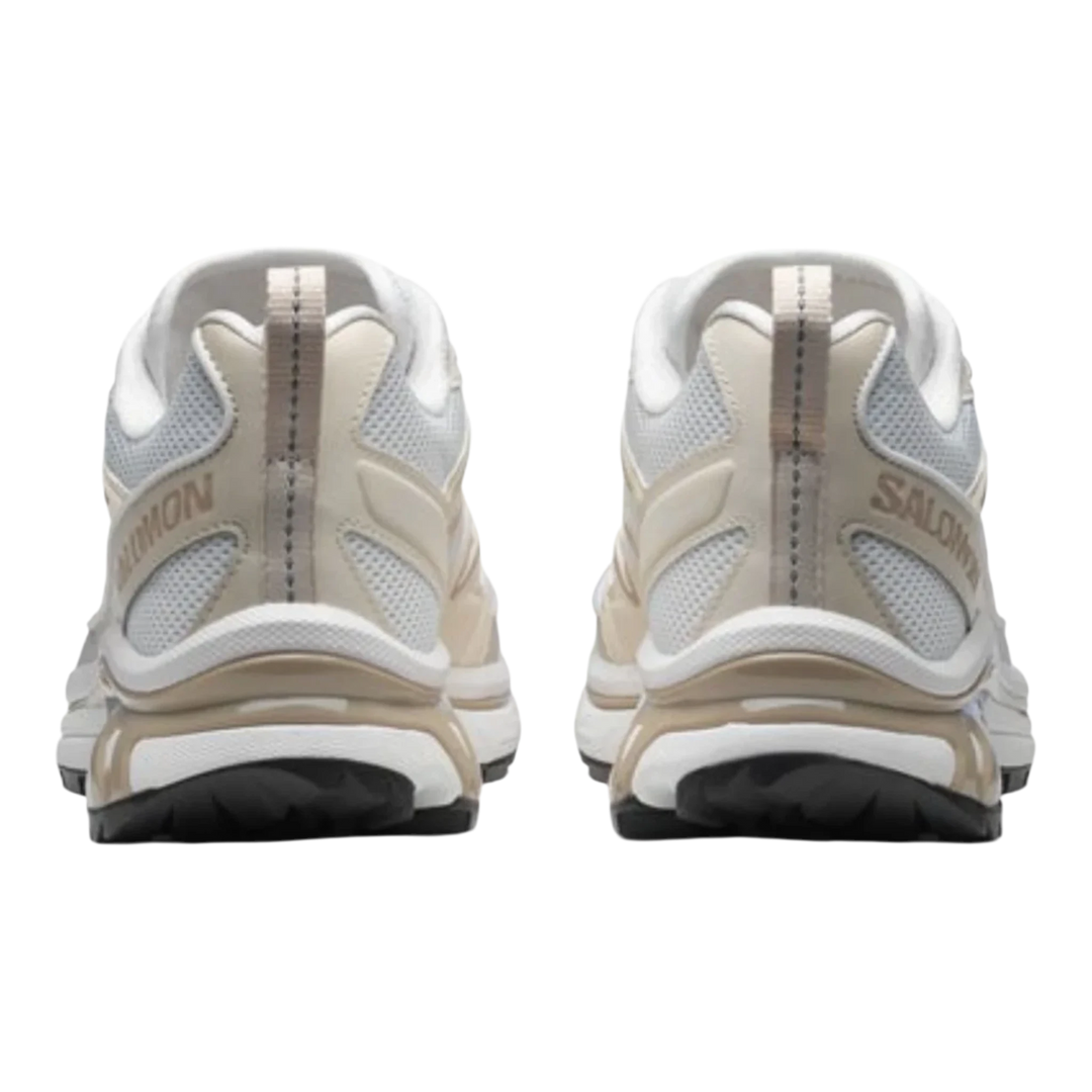HypeSelection Salomon XT-6 EXPANSE sneakers in white, rainy day, and oxford tan. Textile and synthetic upper with cushioned midsole.