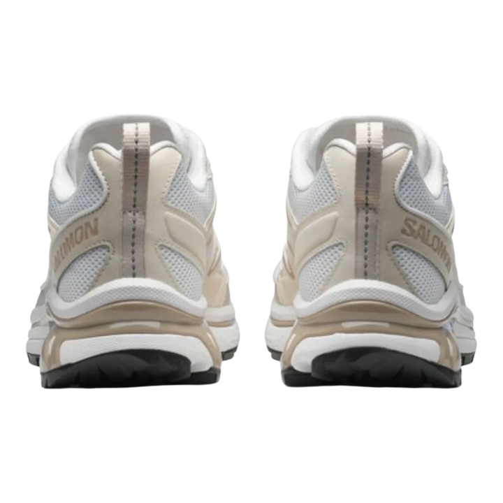 HypeSelection Salomon XT-6 EXPANSE sneakers in white, rainy day, and oxford tan. Textile and synthetic upper with cushioned midsole.