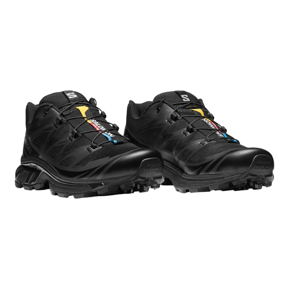 HypeSelection Salomon XT6 black trail running shoes with Quicklace system and cushioned midsole.