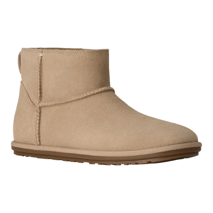HypeSelection UGG Classic Mini Deconstructed boot in sand suede with a relaxed ankle-height profile and flat sole.