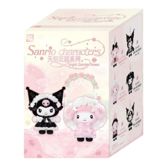 HypeSelection TopToy Sanrio Characters Angel Garden blind box featuring Kuromi and My Melody plush toys with vinyl faces and angel wings.