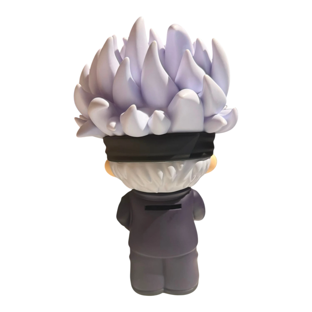 Back view of HypeSelection Monogram Jujutsu Kaisen Satoru Gojo PVC figural coin bank showing the coin slot