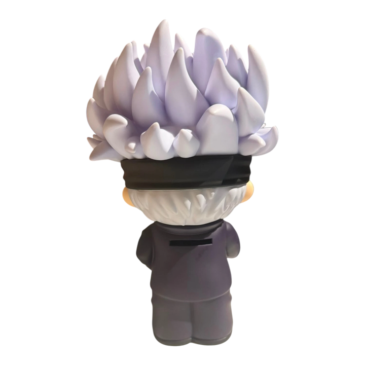 Back view of HypeSelection Monogram Jujutsu Kaisen Satoru Gojo PVC figural coin bank showing the coin slot