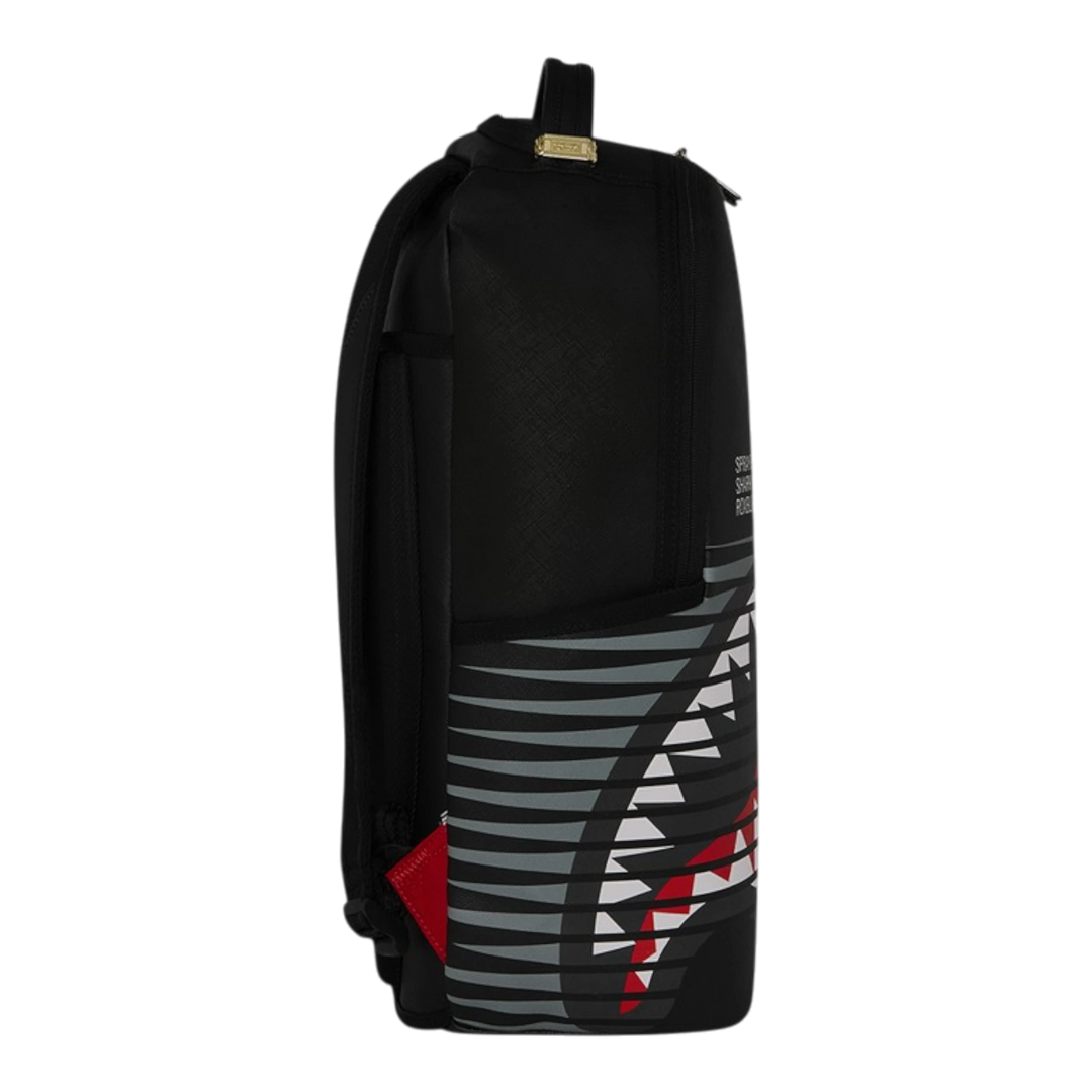HypeSelection black backpack with iconic shark mouth graphic and grey wave pattern. Durable synthetic construction.