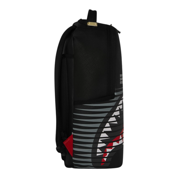 HypeSelection black backpack with iconic shark mouth graphic and grey wave pattern. Durable synthetic construction.