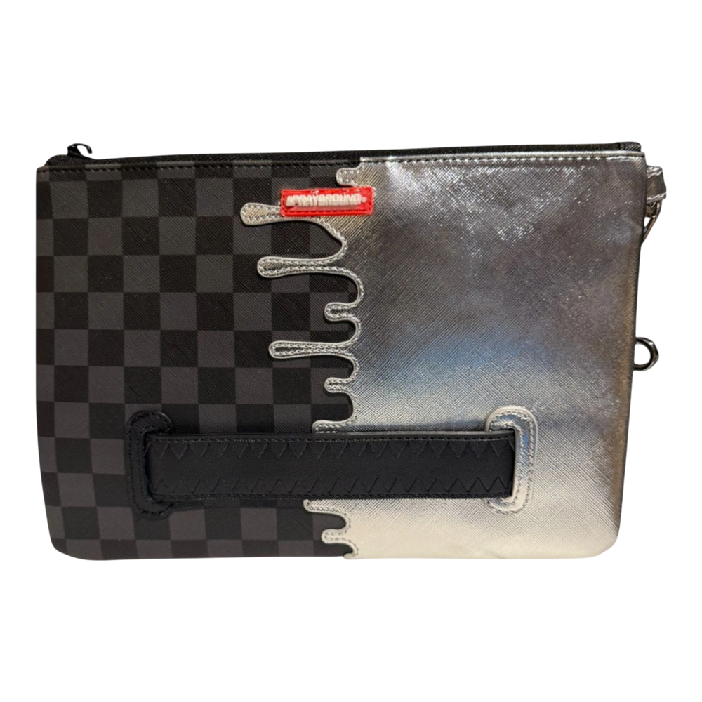 HypeSelection Silver Side Drip crossover clutch made of synthetic leather with checkered pattern and metallic finish.