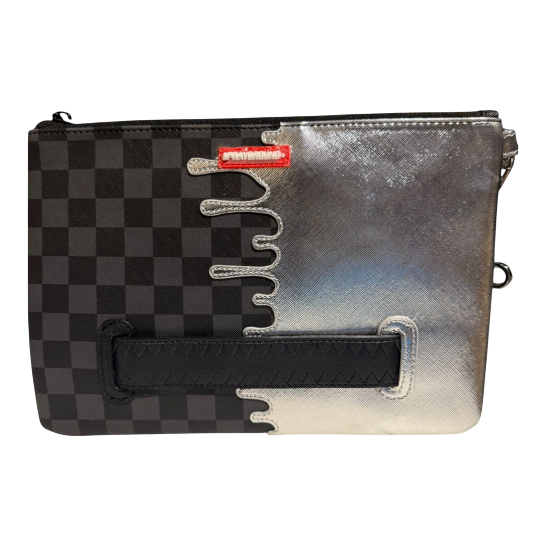 HypeSelection Silver Side Drip crossover clutch made of synthetic leather with checkered pattern and metallic finish.