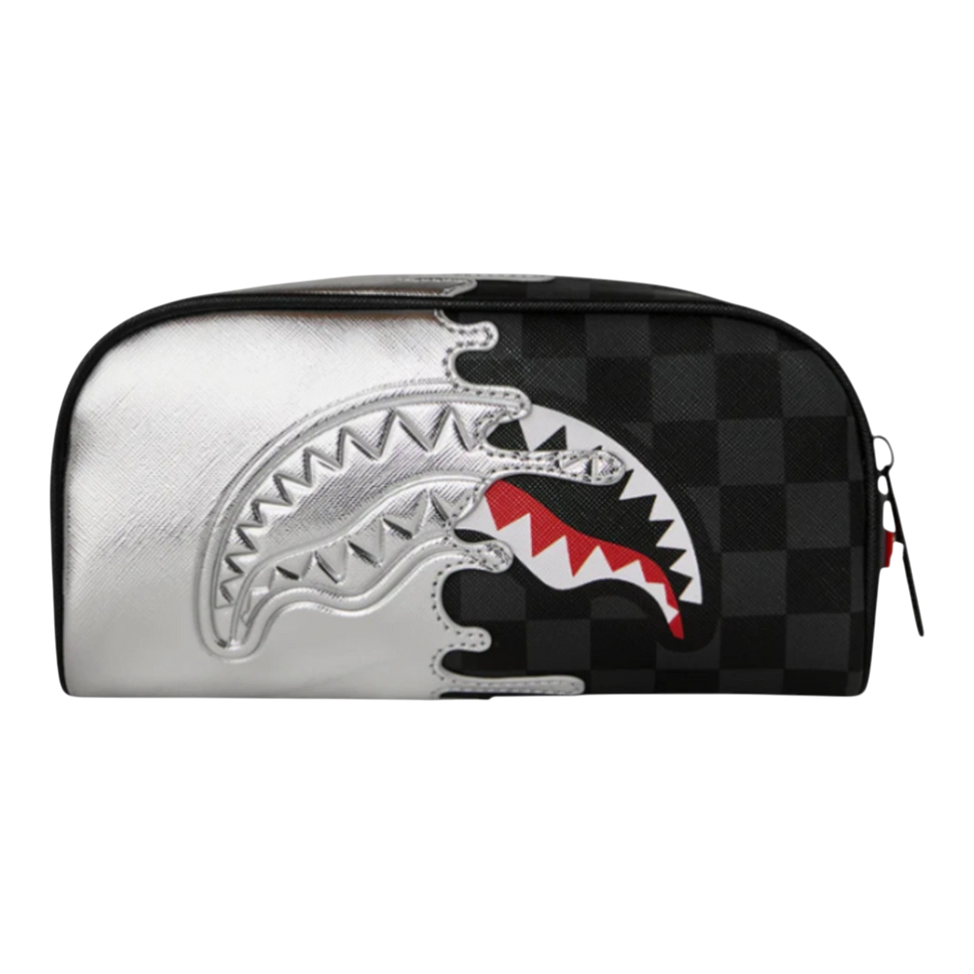 HypeSelection Silver Side Drip Pouch with shark mouth graphic and checkered pattern. Made of PVC.