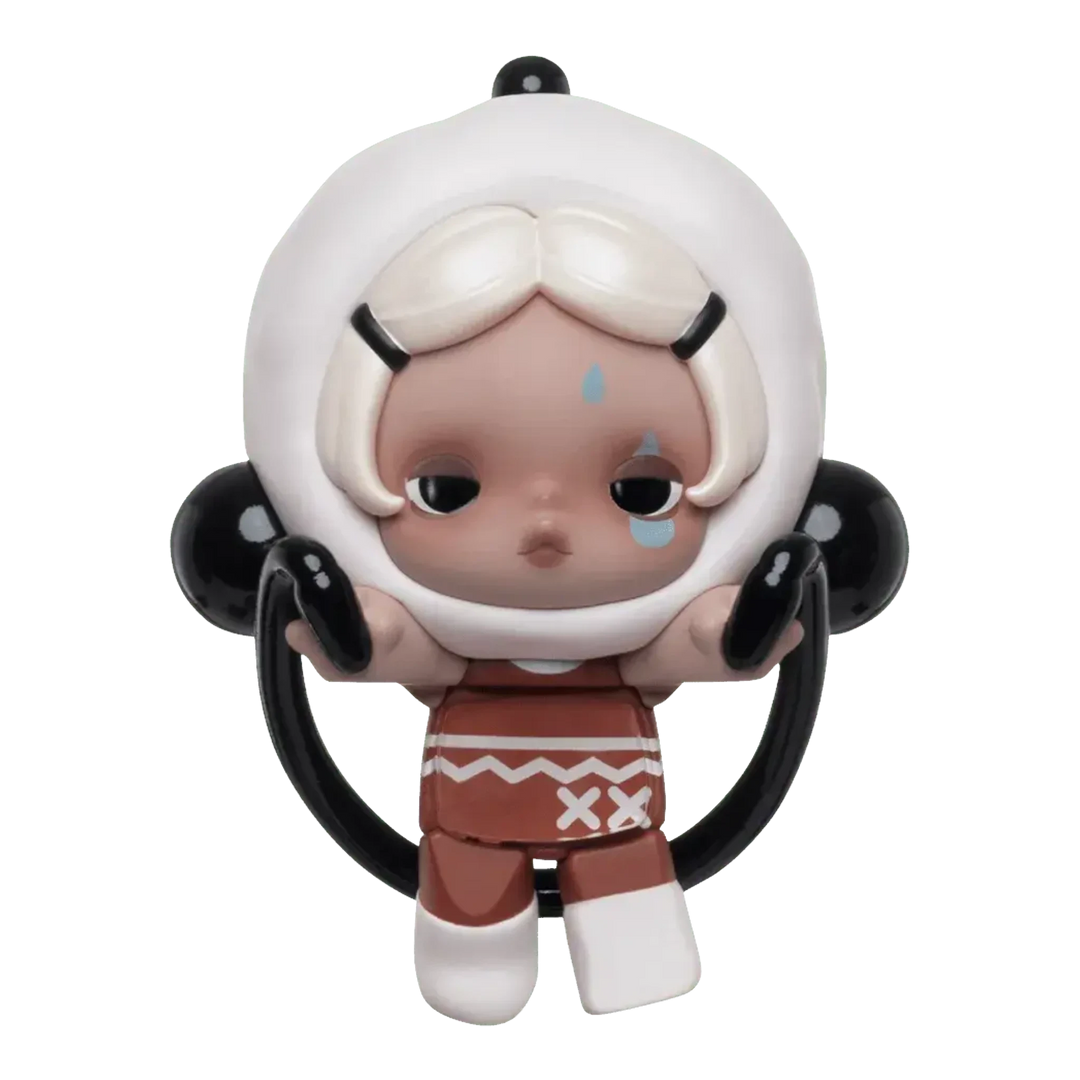 HypeSelection Skullpanda Off Mode series PVC mini figure with white hood and brown outfit featuring a tear detail
