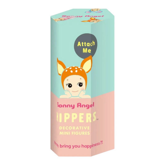 HypeSelection Sonny Angel HIPPERS blind box featuring a deer-themed decorative mini figure with a peeking pose and reusable adhesive base.