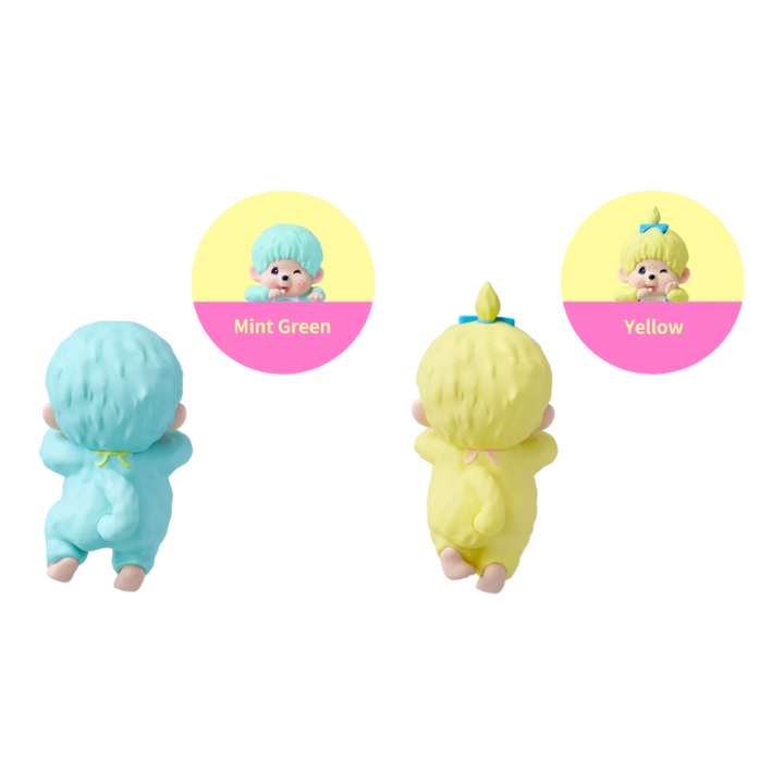 HypeSelection Sonny Angel Monchhichi Hippers Wink Series figures in mint green and yellow pastel colours
