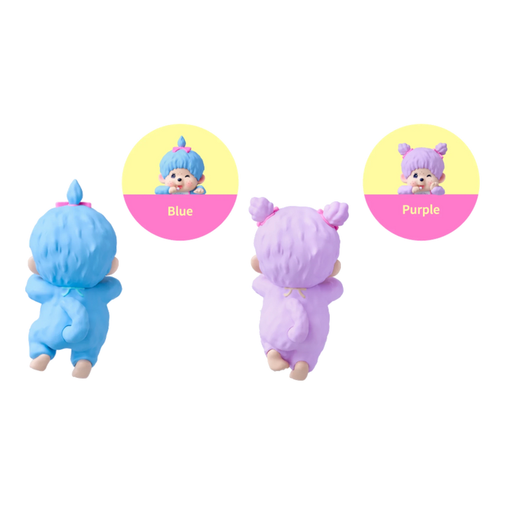 HypeSelection Sonny Angel Hippers Monchhichi figures in blue and purple pastel colours with winking expressions.