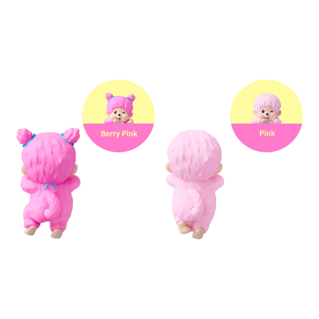 HypeSelection Sonny Angel Hippers Monchhichi Wink Series figures in berry pink and pastel pink back and front views.