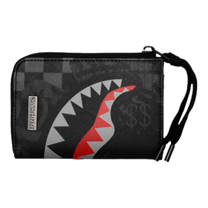 HypeSelection Sprayground 4AM Eclipse wallet featuring a black checkered pattern and iconic shark mouth graphic.
