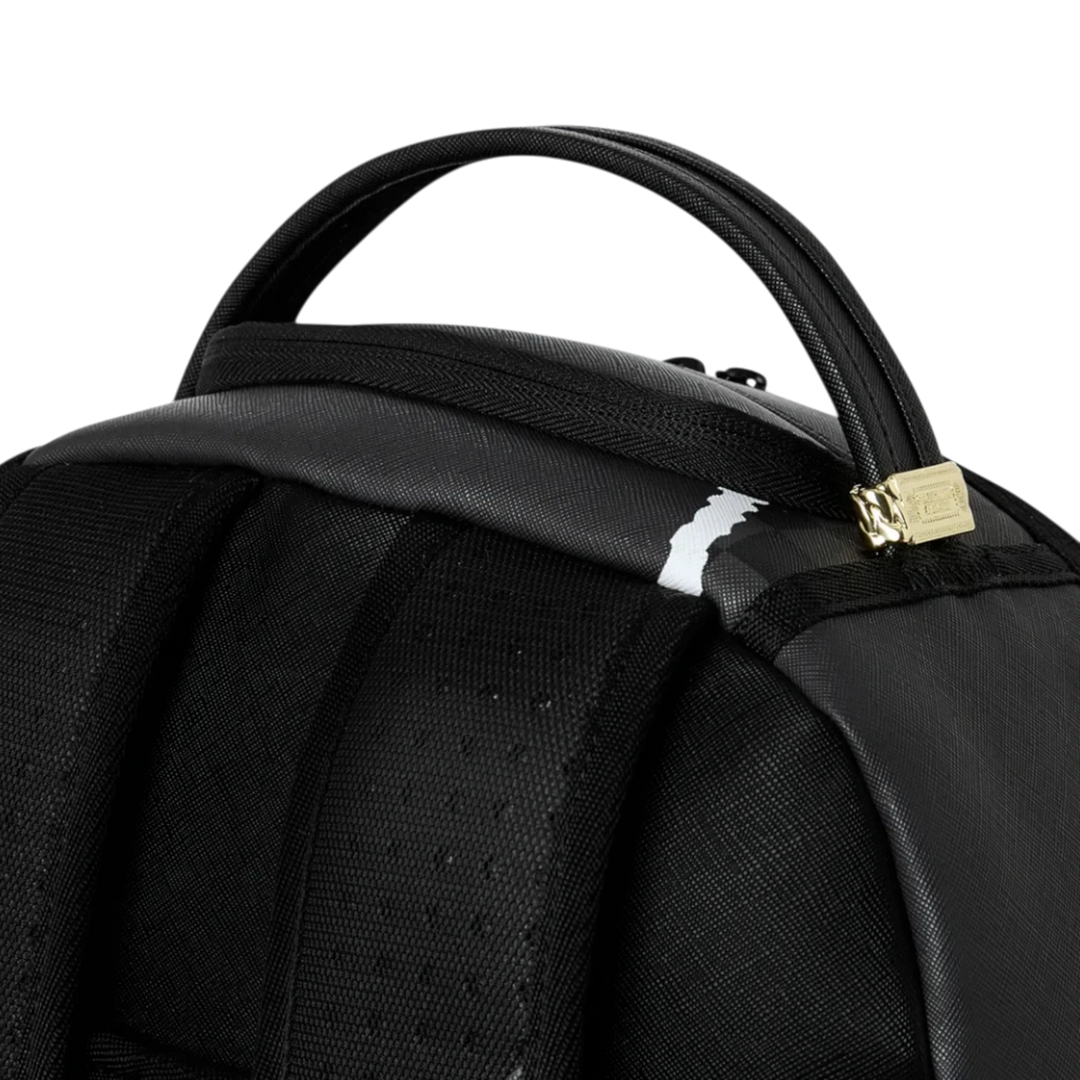 HypeSelection Sprayground Center Rip Reveal DLXSV backpack featuring a black textured top handle and zipper detail