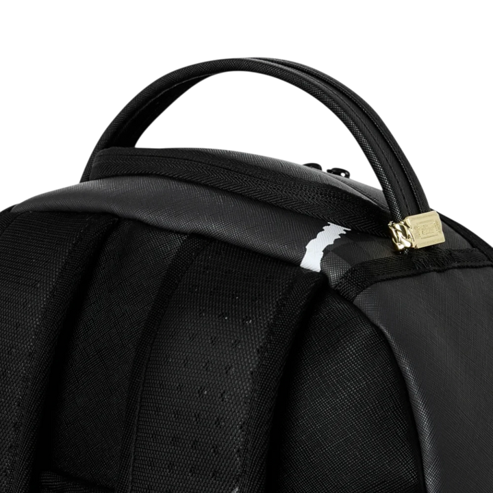 HypeSelection Sprayground Center Rip Reveal DLXSV backpack featuring a black textured top handle and zipper detail