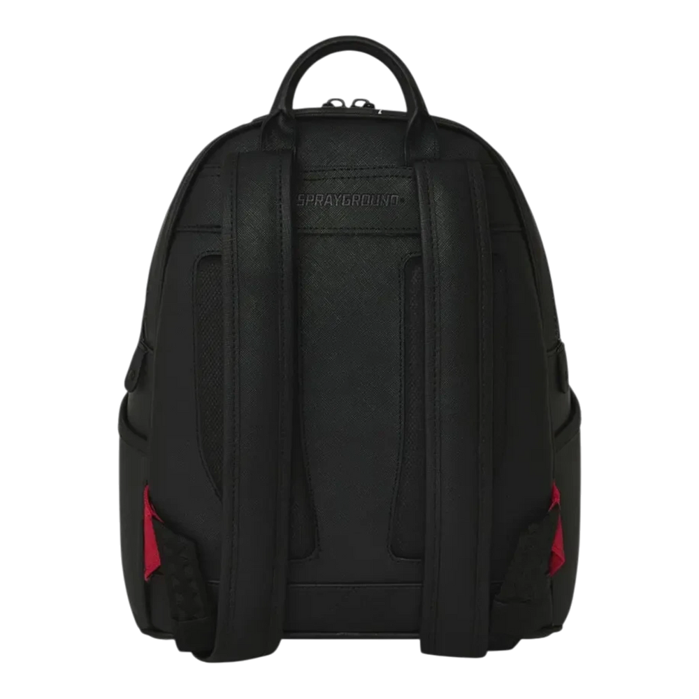 HypeSelection Sprayground Center Rip Reveal Savage black backpack back view with padded straps and red accents
