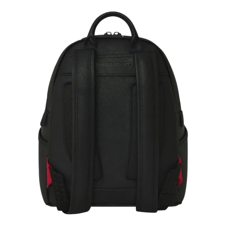 HypeSelection Sprayground Center Rip Reveal Savage black backpack back view with padded straps and red accents