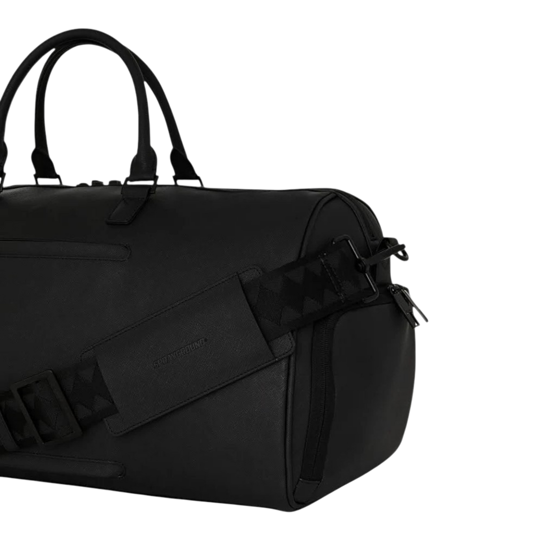 HypeSelection Sprayground black duffle bag with embossed sharkmouth design and adjustable shoulder strap