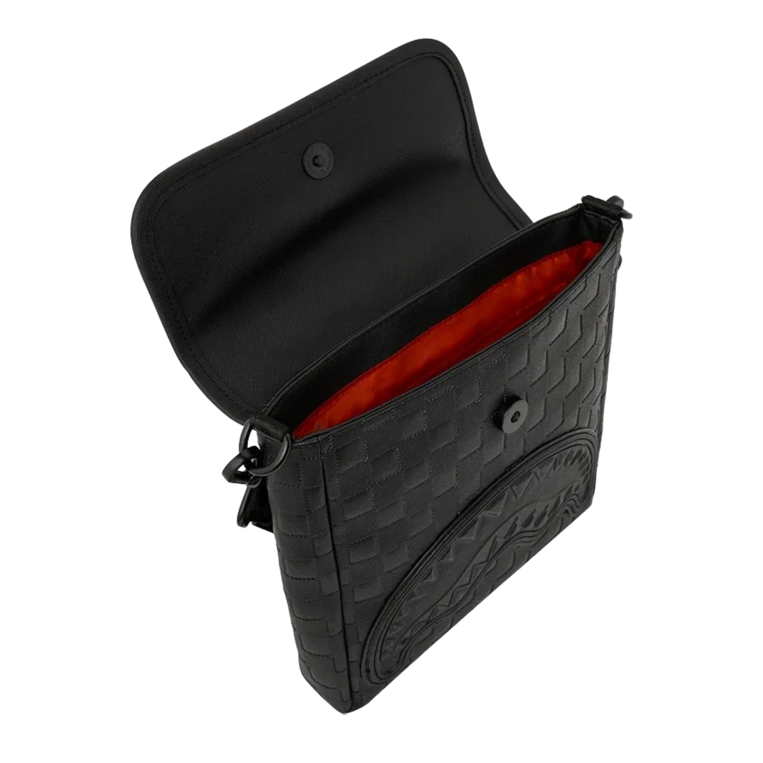 HypeSelection Sprayground The Ghost Maison black faux leather messenger sling bag with embossed graphic detail