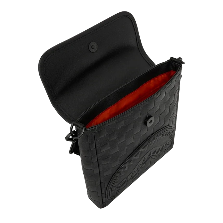 HypeSelection Sprayground The Ghost Maison black faux leather messenger sling bag with embossed graphic detail