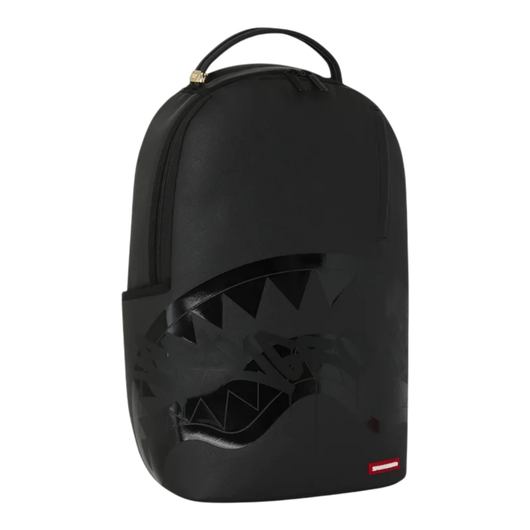 HypeSelection Sprayground Lux Black Ghost Drip DLXSV backpack in black with signature shark mouth graphic design