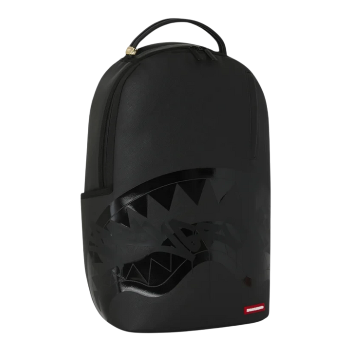 HypeSelection Sprayground Lux Black Ghost Drip DLXSV backpack in black with signature shark mouth graphic design