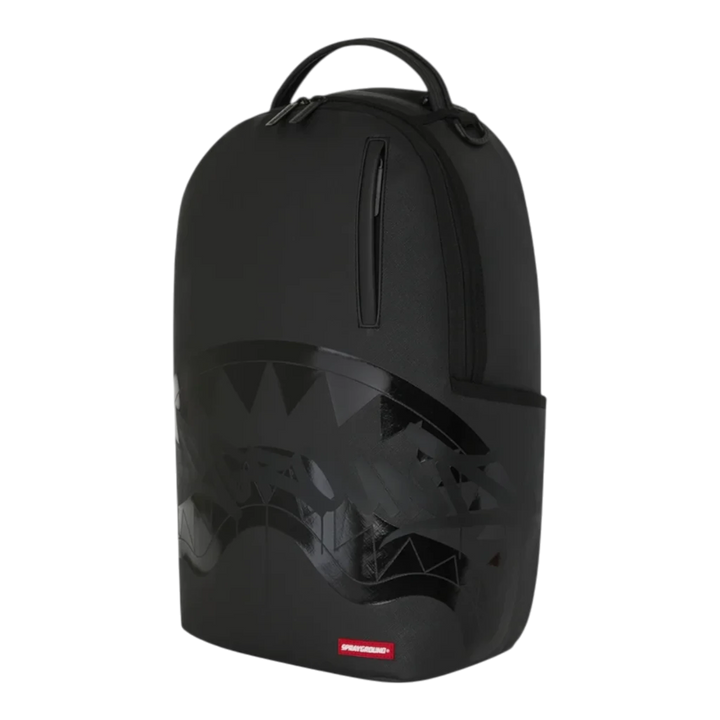 HypeSelection Sprayground Lux Black Ghost Drip DLXSV backpack featuring a sleek black design with signature shark graphic
