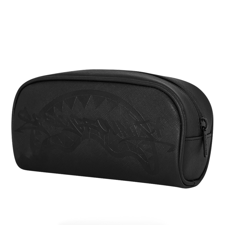 HypeSelection Sprayground Lux Black Ghost Drip pencil pouch in matte black with signature shark mouth graphic