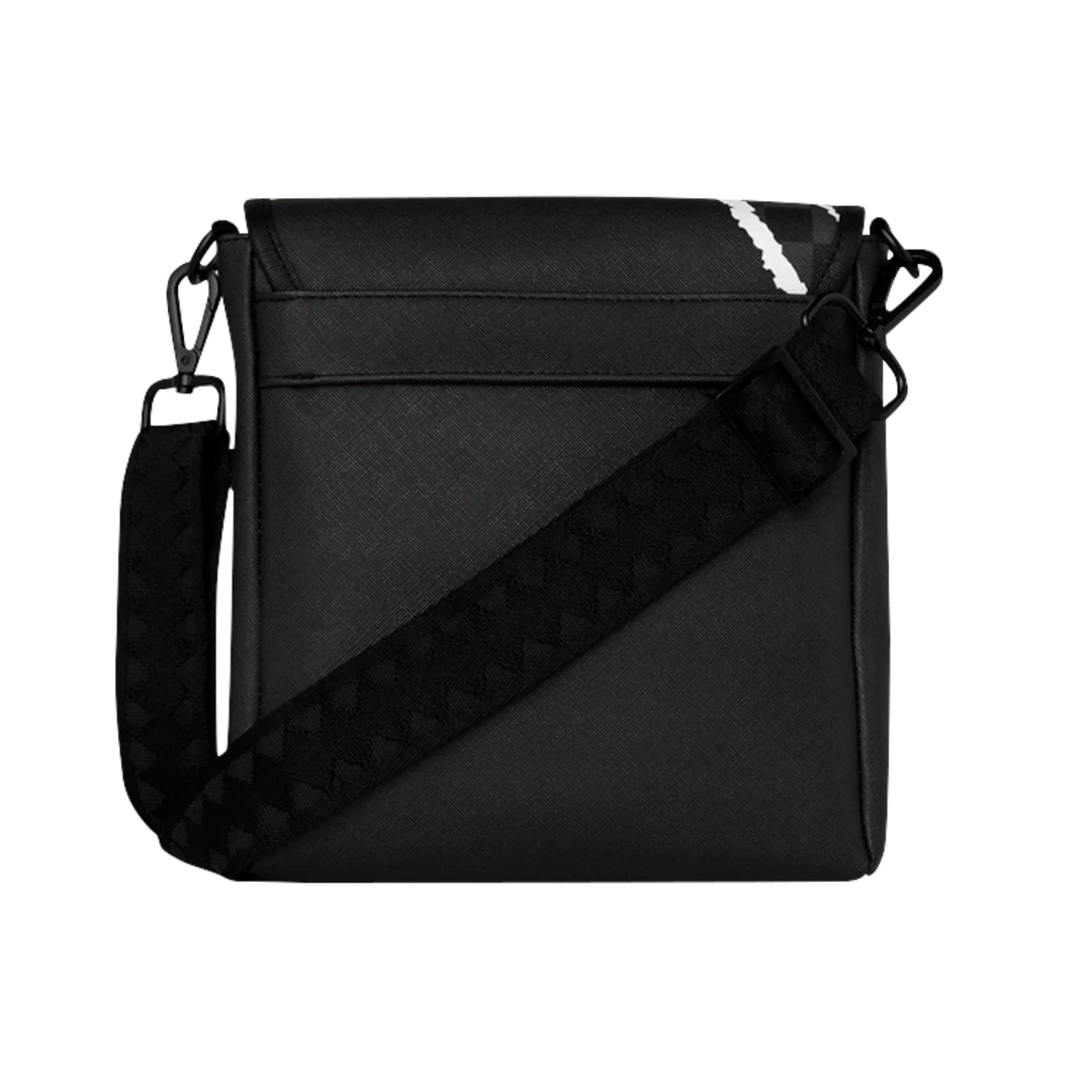 HypeSelection Sprayground Center Rip Reveal messenger sling bag in black with a textured finish and shoulder strap.