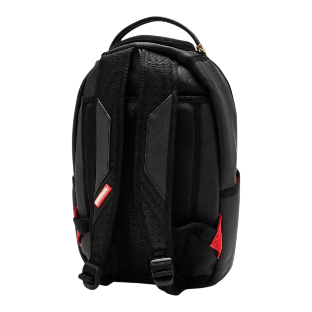 HypeSelection black Sprayground Toon Shark mini DLX backpack showing adjustable padded shoulder straps and back view