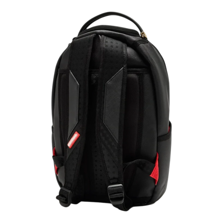 HypeSelection black Sprayground Toon Shark mini DLX backpack showing adjustable padded shoulder straps and back view
