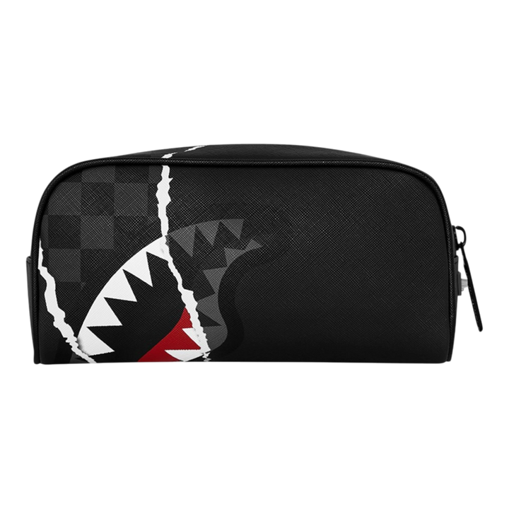 HypeSelection Sprayground Center Rip Reveal pencil pouch in black with signature shark mouth graphic and rip detail
