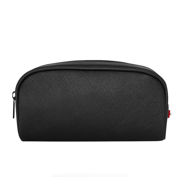 HypeSelection Sprayground Lux Black Ghost Drip pencil pouch in textured black material with a side zipper closure.