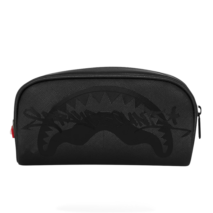 HypeSelection Sprayground Lux Black Ghost Drip pencil pouch featuring a tonal shark mouth graphic on black material.