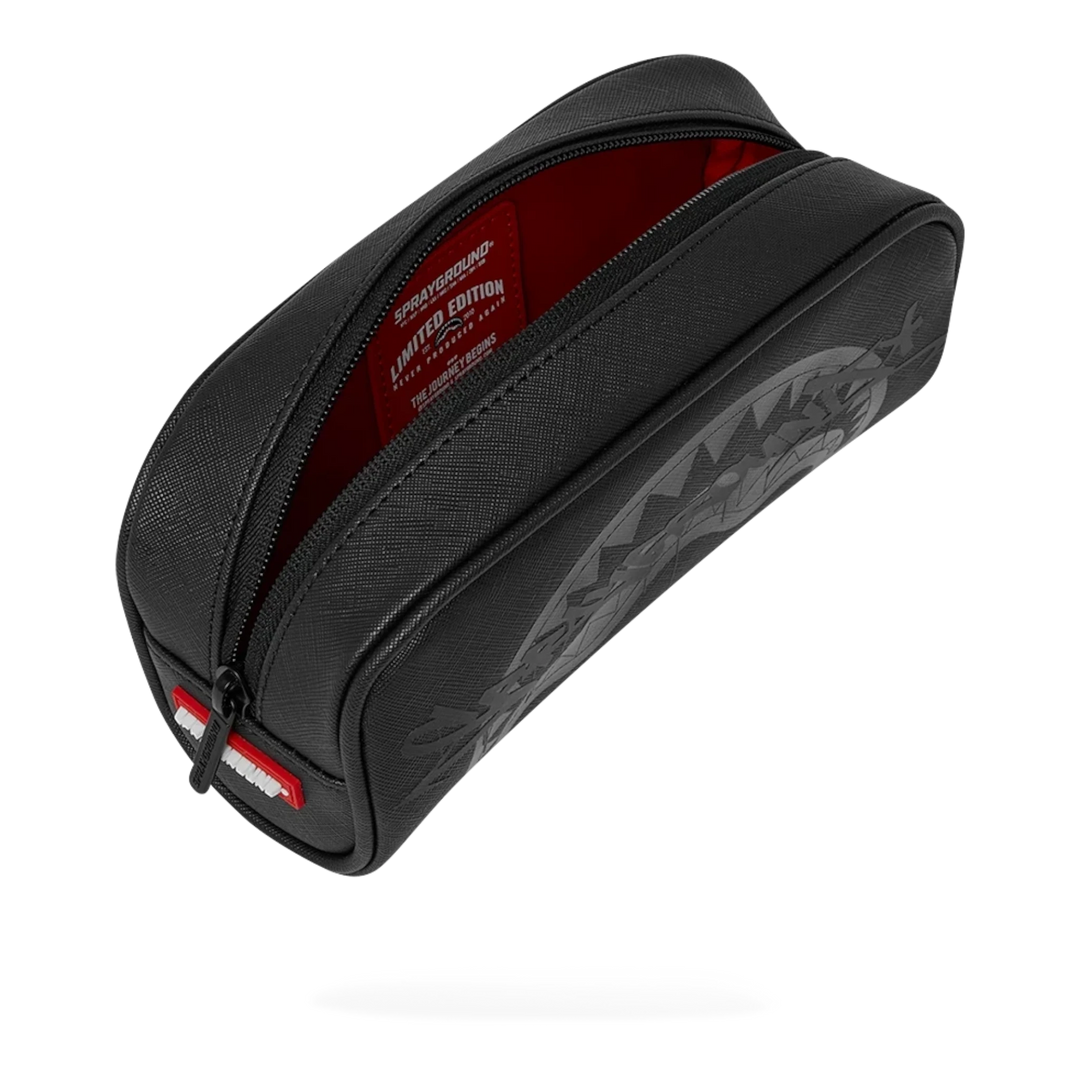 HypeSelection Sprayground Lux Black Ghost Drip pencil pouch with signature graphic and red interior lining